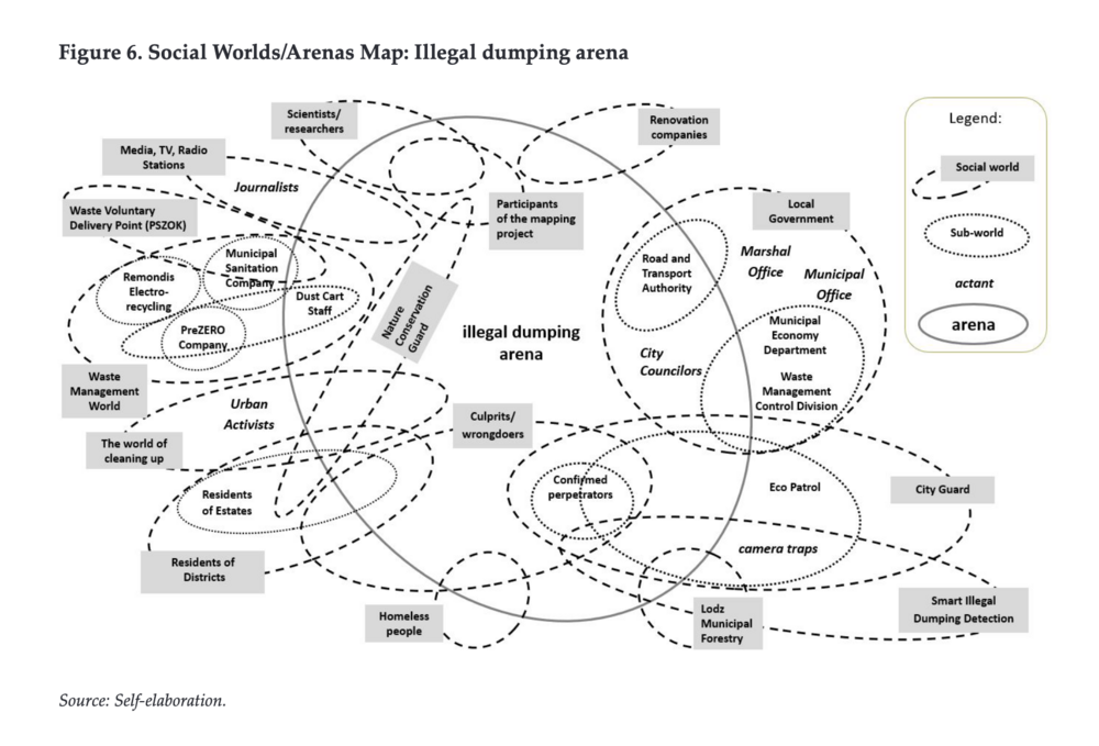 Mapa areny dotyczącej dzikich wysypisk śmieci w Łodzi